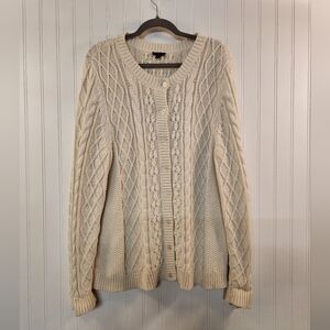 Talbots Women's Ivory Cable Knit Cardigan Sweater Size 2X Warm Cozy Preppy